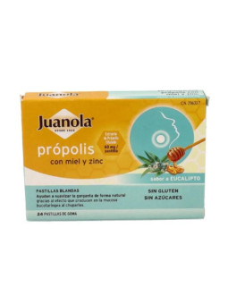Juanola Propolis Miel et Zinc 24 Pastilles Gélifiées Saveur Eucalyptus