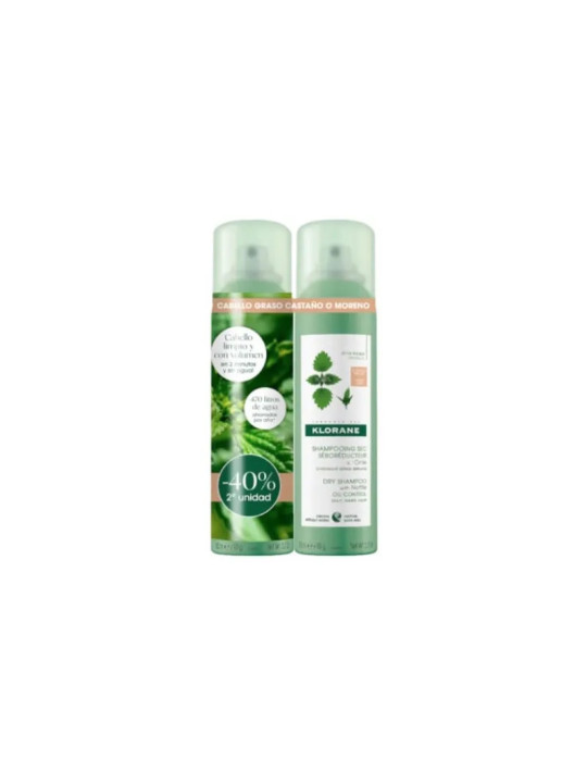 Klorane Shampooing Sec Purifiant à l'Ortie pour Cheveux Bruns 2x150ml