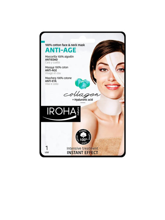 Iroha Nature Anti-Âge Masque Coton Visage et Cou Collagène 1 Unité