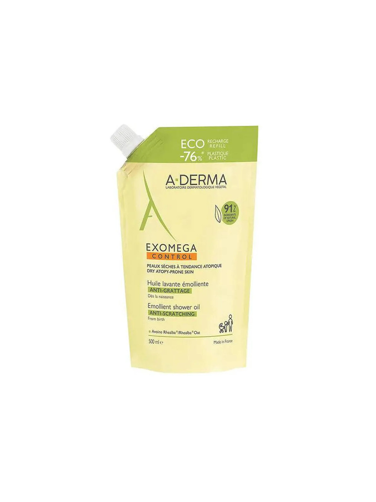 A-Derma Exomega Control Huile Nettoyante Émolliente Recharge 500ml