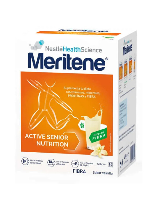 Meritene Active Senior Nutrition Boisson Saveur Vanille Riche en Fibres 14 Sachets