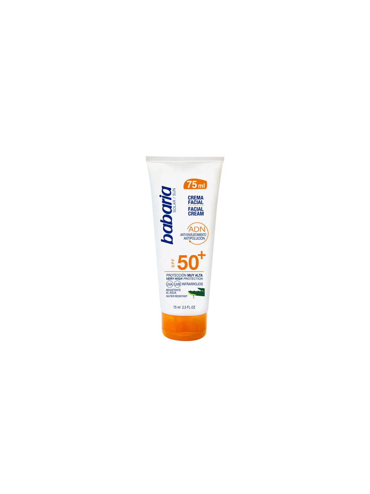 Babaria Crème Solaire Visage SPF50 Aloe Vera Résistante à l'Eau 75ml