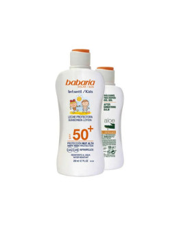Babaria Crème Solaire Enfants Lait Protecteur Résistant à l'Eau SPF50 200ml Coffret 2 Produits