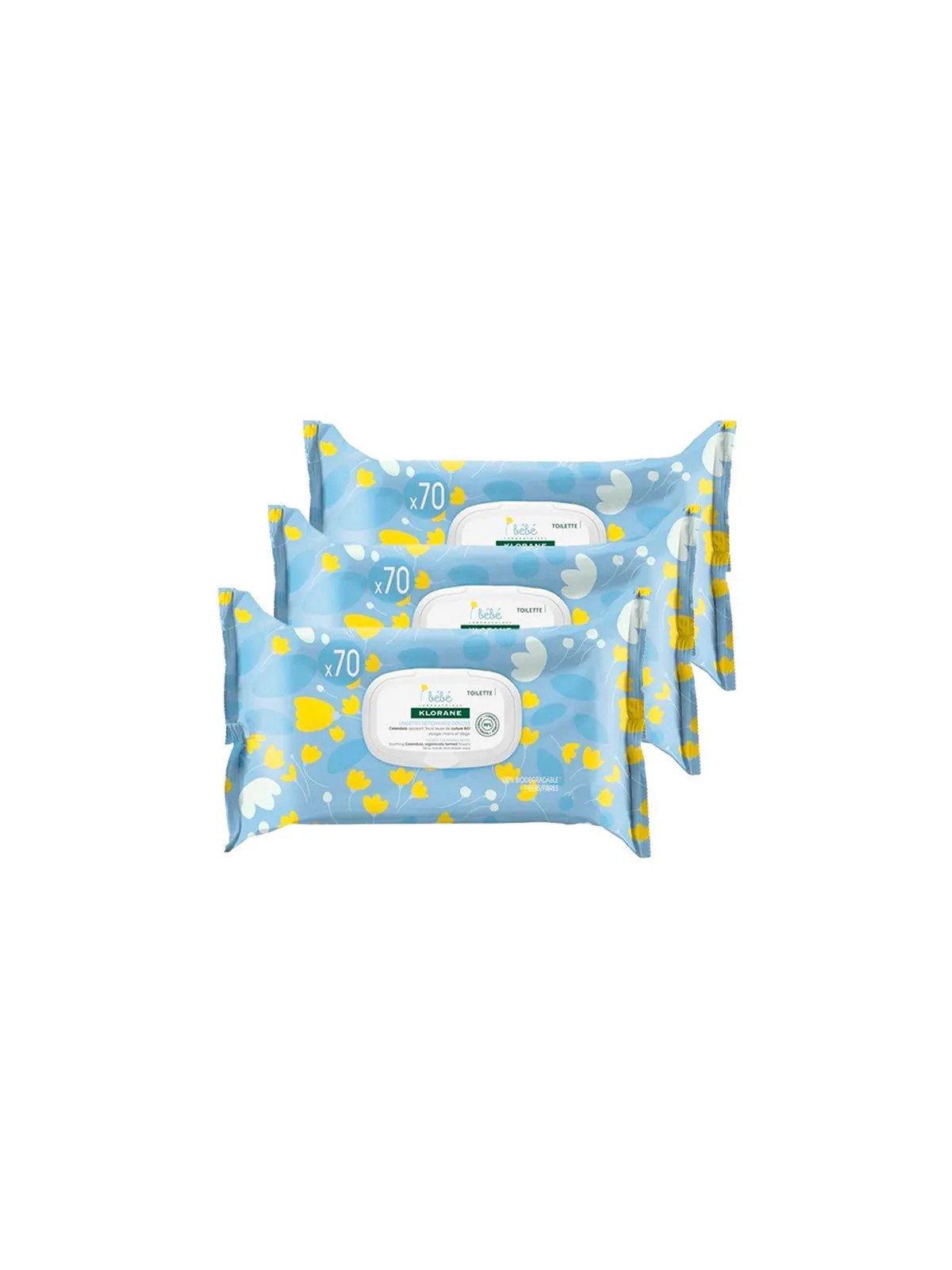 Klorane Bébé Lingettes Nettoyantes Douces au Calendula 3x70 Unités