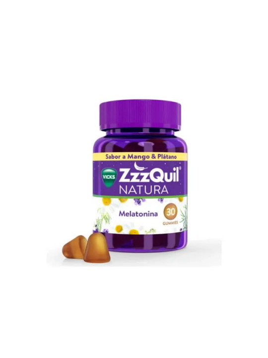 Vicks ZzzQuil Natura Mélatonine Saveur Mangue et Banane 30 Gommes