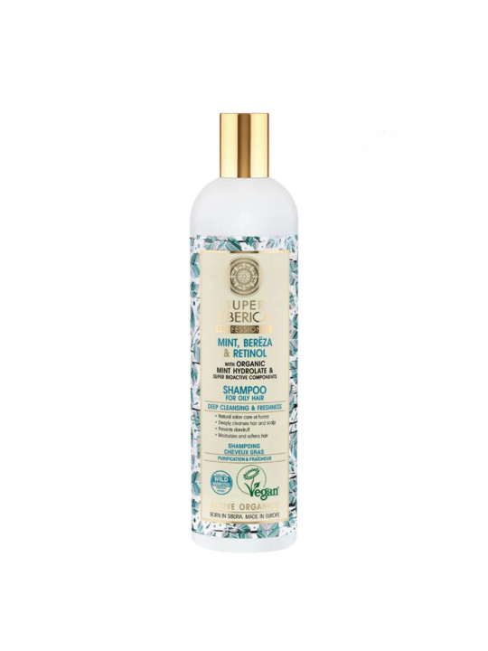 Natura Siberica Menthe Bouleau Rétinol Shampooing Professionnel Cheveux Gras 400ml
