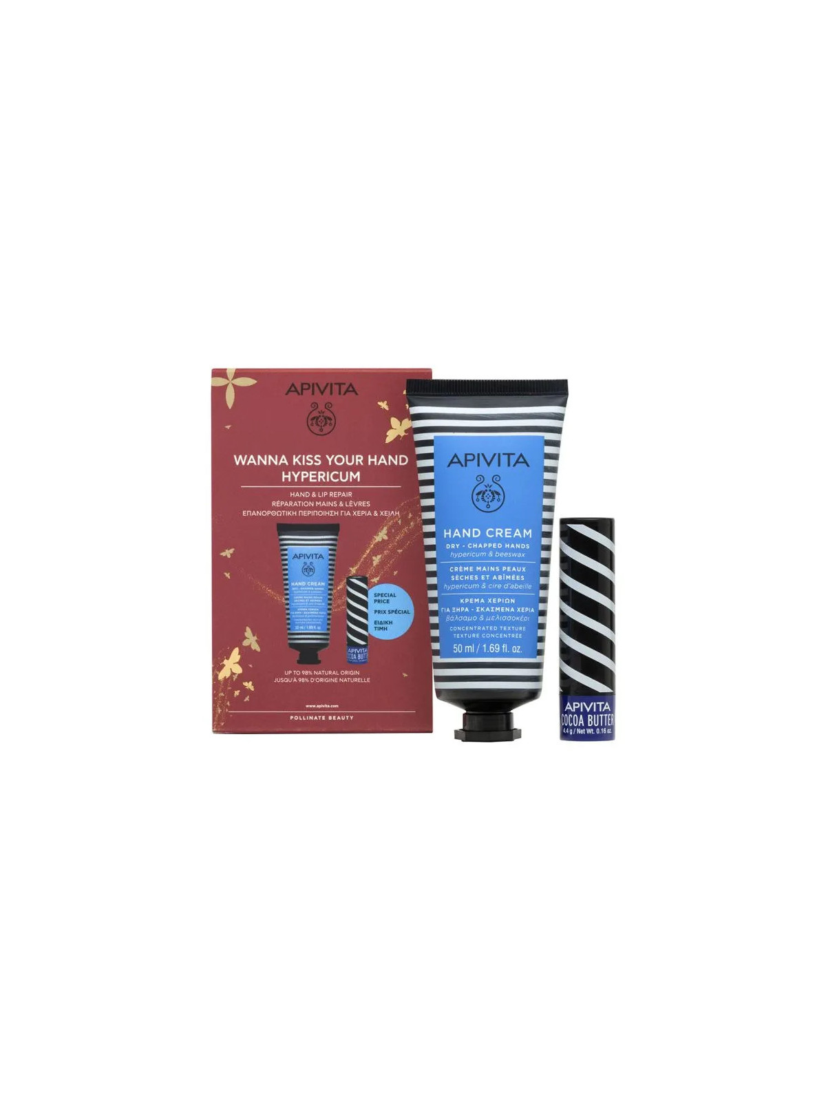 Apivita Coffret Crème Mains Hypericum 50ml + Baume à Lèvres 4,4g