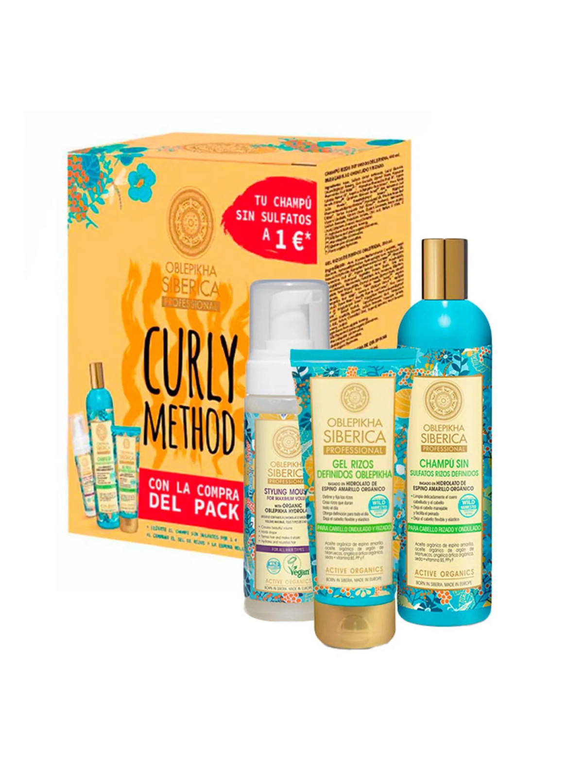 Natura Siberica Oblepikha Shampooing Sans Sulfates Boucles 400ml + Gel Boucles 200ml + Mousse 170ml